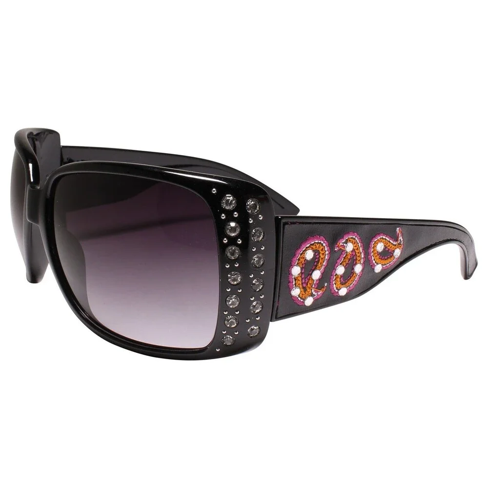 Rhinestone Emblem Exotic Cowgirl Western Rustic Bling Style Black Sunglasses